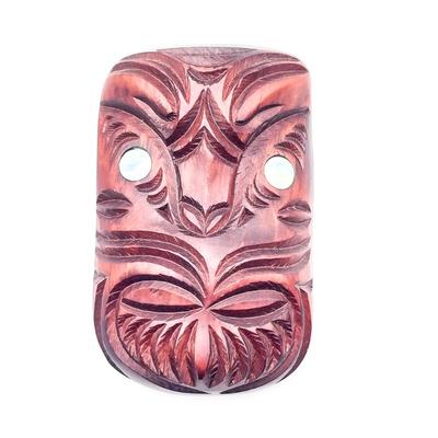 Sale Photo Thumbnail #123: Vintage Māori Carved Wood and Pāua Shell Tiki Pendant