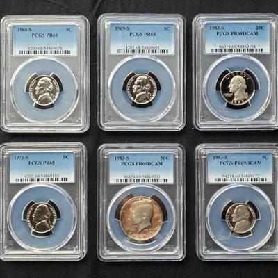 6 PCGS Graded Nickels, Quarter & Half Dollars