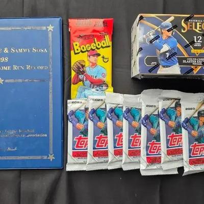 24k Gold McGwire, Sosa Home Run Cards (Danbury Mint), 10 Sealed Topps Packs, 1 Panini Blaster Pack