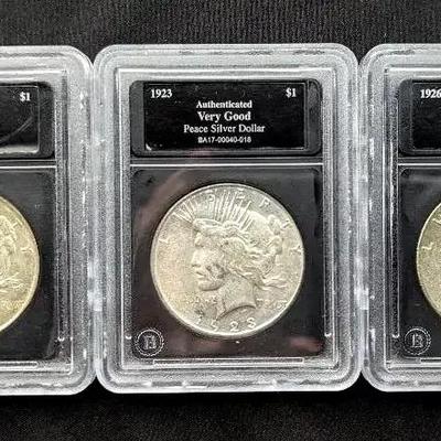 Silver Peace Dollars 1922, 1923 & 1926