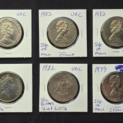 6 British Commonwealth 1 Crown, 1 Dollar Coins