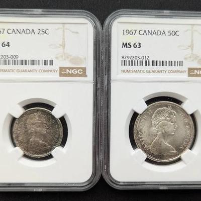 1967 Canada Silver Half MS-63 & Quarter MS-64 NGC