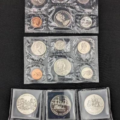 3 Canada Proof Silver Dollars 1987, 1989, 1991 & 2 Canada Mint Sets