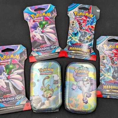 Pokemon Cards: 2 2020 Sealed Mini Tins, 2 2023 Paradox Rift, 2 2024 Twilight Masquerade - Sealed/New
