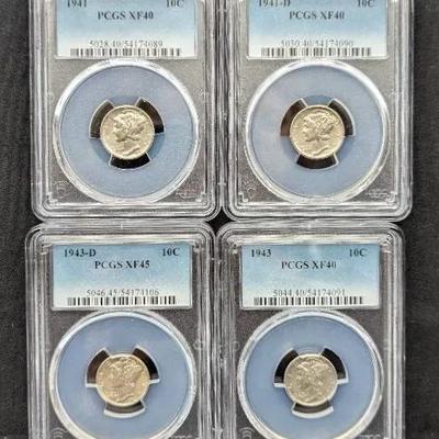4 PCGS Graded Mercury Dimes