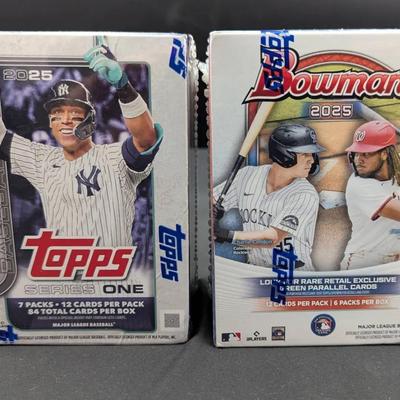 1 2025 Topps & 1 2025 Bowman Baseball Cards, Sealed/New Blaster Boxes