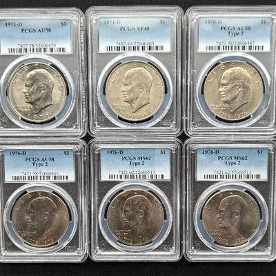 6 PCGS Graded Ike Dollars