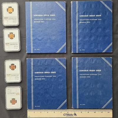 Complete Lincoln Cent Folders, Graded Memorial and Wheat Coins