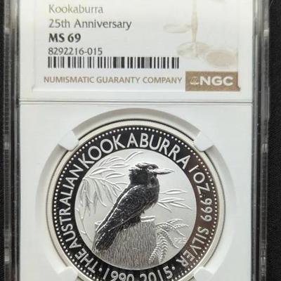 2015 1oz Silver 25th Anniversary Australian Kookaburra MS-69 NGC