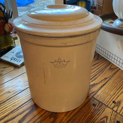 Sale Photo Thumbnail #90: Robinson ransbottom Blue Crown Pottery 5 gallon stoneware crock w/lid!