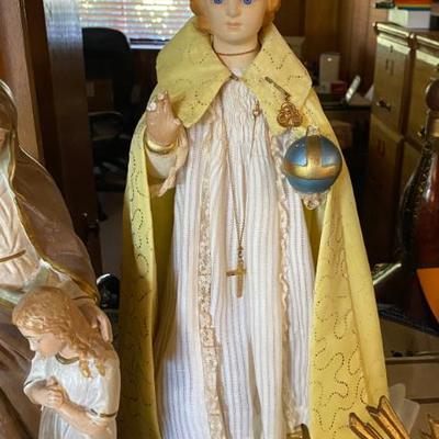 Sale Photo Thumbnail #84:  Vintage Infant of Prague, hand painted chalkware plaster statue.