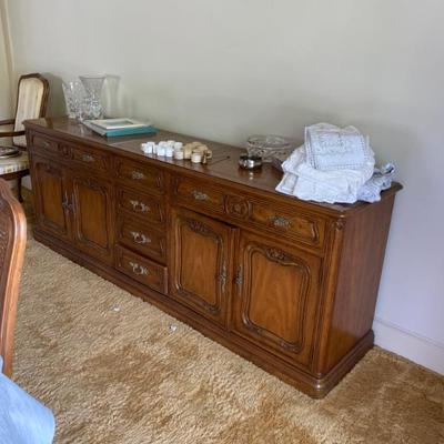 Sale Photo Thumbnail #119: High-end Henredon Dining table, caned back chairs, and buffet sideboard cabinet