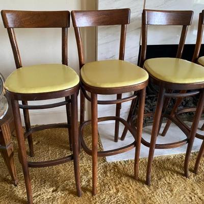 Vintage High-End Thonet Bent Wood Bar Stools. 