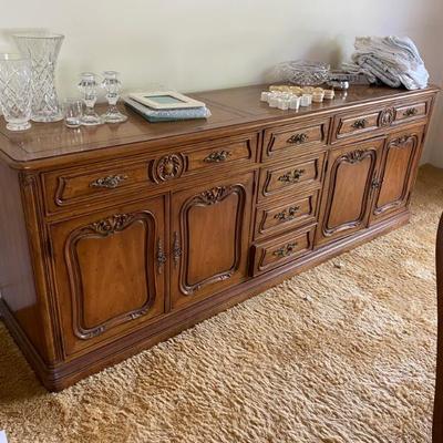 Sale Photo Thumbnail #121: High-end Henredon Dining table, caned back chairs, and buffet sideboard cabinet