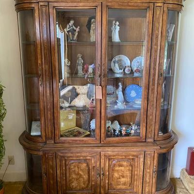 Sale Photo Thumbnail #69: Vintage High-End Hibriten China hutch display cabinet with interior lighting on top and bottom.