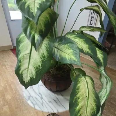 Small Vintage Marble Table With Artificial Plant