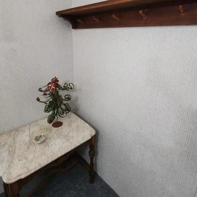 Marble Top End Table & Wood Wall Shelf
