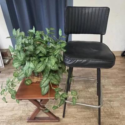 Barstool, Table & Artificial Plant