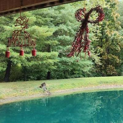 Wind Chimes & Wood Log Cabin Decor