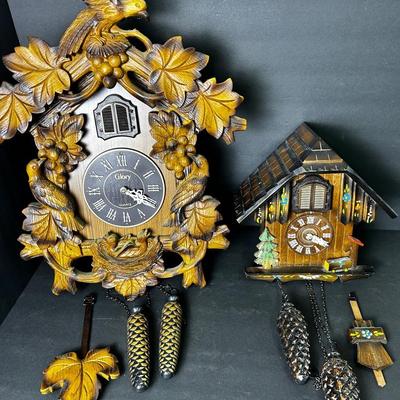 Black Forest Cuckoo Clock Pair - Quartz Clocks 11” & 21” Tall