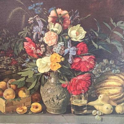 Russian Goznak Art Print on Canvas "Flowers and Fruits" (1839) by I. Khrutsky, 1974, 24x18"
