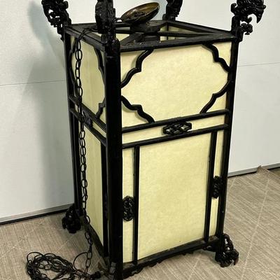 Mid Century Asian Lantern Style Large Pendant Light Fixture - 23x22x39