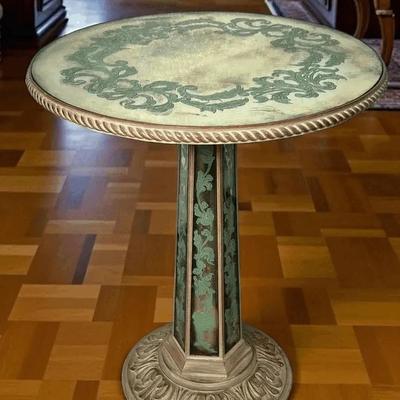 Venetian Style Reverse Painted Mirrored Glass Pedestal Table -24x29" 