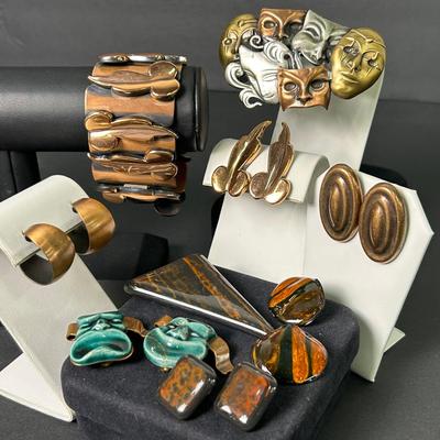 Mid-Century Renior Bracelet & Earrings, Plus More Copper Tone Costume Jewelry