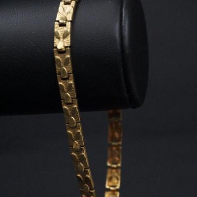 14K Gold Textured Panel Link Bracelet - 8.25" 