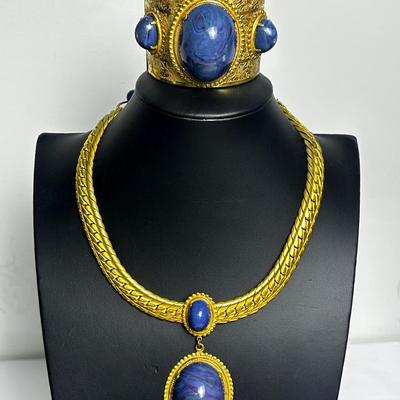 Miriam Haskell Vintage Gold-Tone Necklace & Bangle Set 