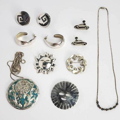 Sterling Silver Southwestern Turquoise & Beau Brooches / Pendants, Plus Necklaces & Earrings