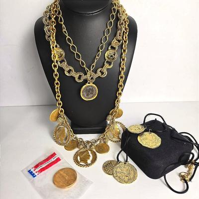 1969 Philadelphia Mint Sealed Independence Hall Medal, Plus Coin Motif Costume Jewelry