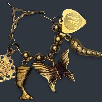 14K Gold Charm Holder Pendant With 14K Charms & Beads
