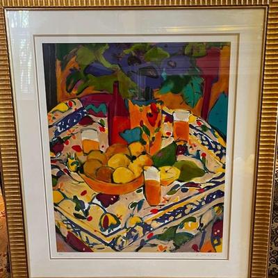 Manel Anoro Signed & Numbered Still Life Serigraph, Print - Gold Framed 37x37" 