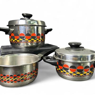 MCM Fissler Solaryme Dot Cookware with Lids – 9" & 7" Pots and 7" Sauce Pan, Germany