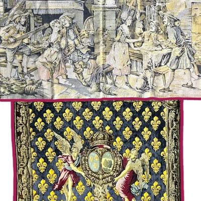 French & Belgian Tapestries: “Portiere Fleur Delysée” & Genre Scene