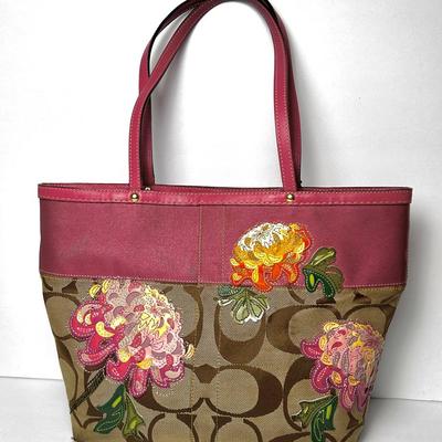 Coach Peony Appliqué Floral Tote Bag 