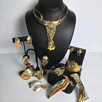 Brutalist Artist-Crafted Gold, Silver & Copper Tone Jewelry