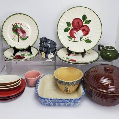 Blue Ridge Apple Dishes, Roseville Spongeware, Fiesta Ware, Hall & More