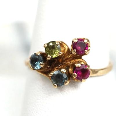 14K Gold Multi-Color Gemstone Ring - Size 9