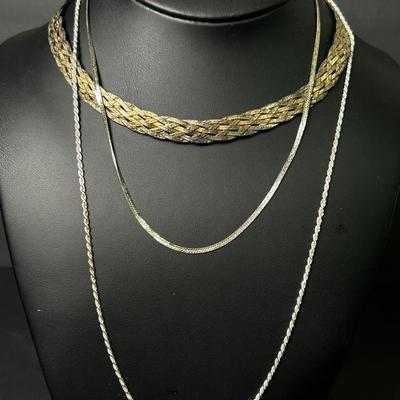 Sterling Silver Necklaces: 16" Braided, 18" Herringbone, 24" Rope