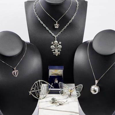 Sterling Silver Necklaces, Brooches & Charms, Plus 800 Silver Pendant