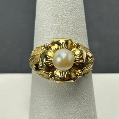 14K Gold 6.2mm Pearl Ring -  Size 8