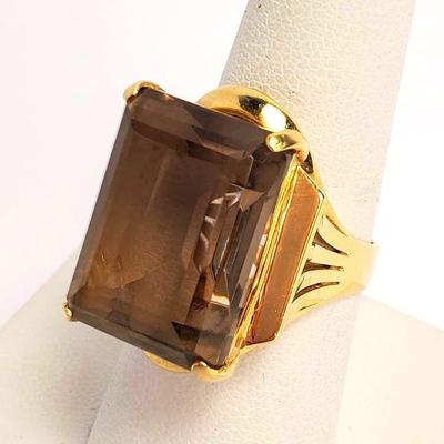 14K Gold Emerald Cut Spinel Cocktail Ring - Size 7.75"