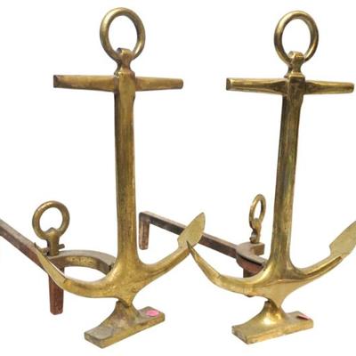 Sale Photo Thumbnail #86: PAIR OF ROSTAND BRASS MID CENTURY ANCHOR ANDIRONS