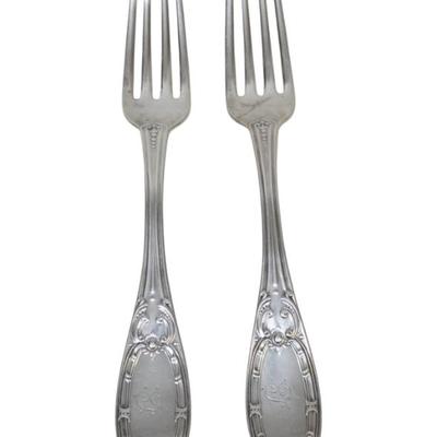 Sale Photo Thumbnail #53: Two (2) Matching Coin Silver Dinner Forks from silversmith Thomas Weldon Radcliffe, who worked in Columbia, SC from 1827 until 1833 and then again, following a stint in Camden, SC from 1848 until 1870. Each 7 3/4" 