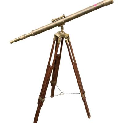 Sale Photo Thumbnail #126: ANTIQUE NAUTICAL BRASS TELESCOPE ON TRIPOD STAND