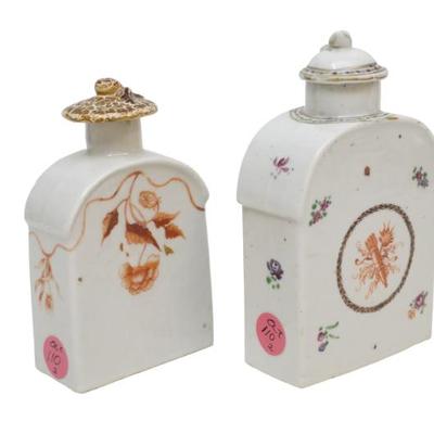 Sale Photo Thumbnail #112: 2 ANTIQUE CHINESE EXPORT FAMILLE ROSE CANTON TEA CADDIES