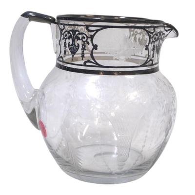 Sale Photo Thumbnail #153: ANTIQUE SILVER OVERLAY ART NOUVEAU PITCHER