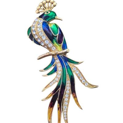 Sale Photo Thumbnail #7: LARGE ENAMEL AND RHINESTONE VINTAGE PEACOCK BROOCH